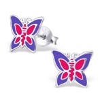 Børne øreringe 925 sølv sommerfugle, lyserød/lilla